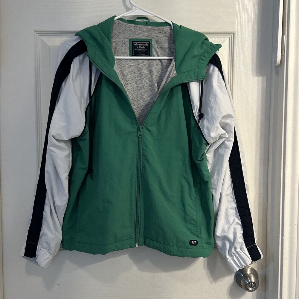 Abercrombie & Fitch Womens Green Full Zip Hooded Lined Jacket Coat - Size Large